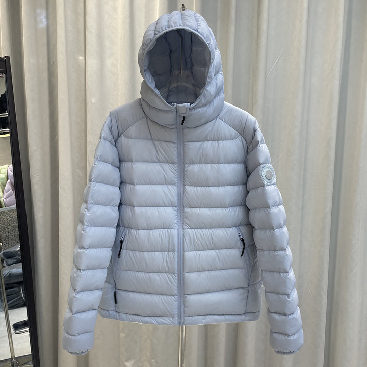 Light down jacket with hood, white duck down filling