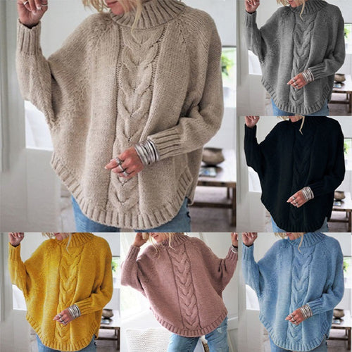 Thick knit sweater for women with a high neck and cable pattern Amarae