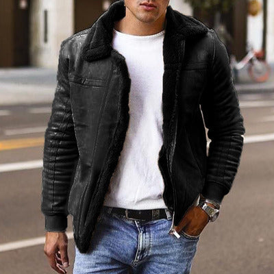Men's leather jacket with warming Sherpa lining Lune London