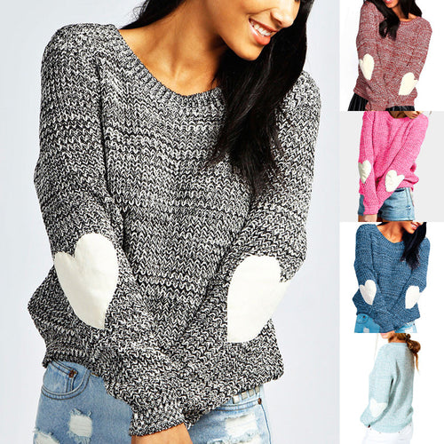 Chunky knit sweater for women with heart-shaped appliqués Amarae