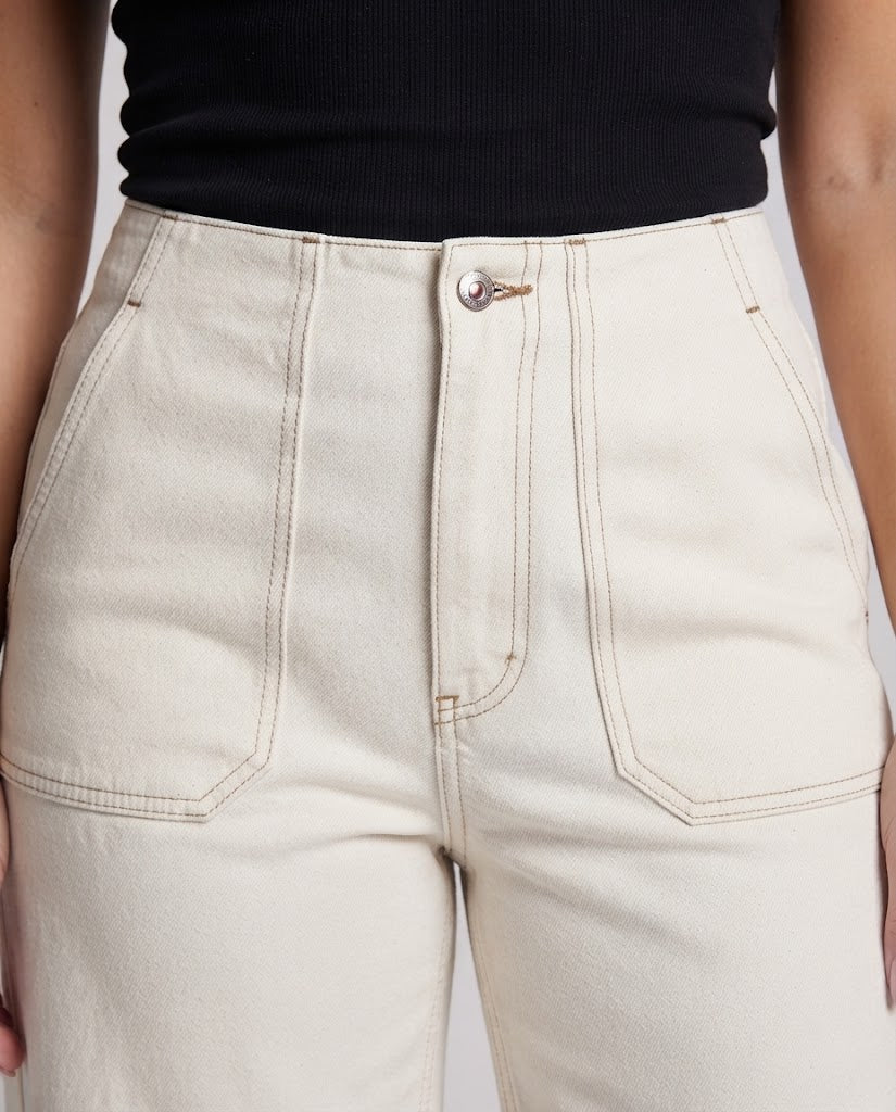Women's wide high-waisted denim pants with extra wide leg and patch pockets Amarae