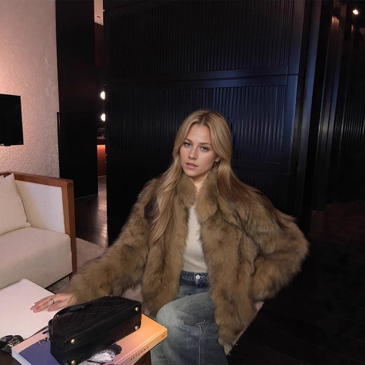 Figure-hugging faux fur coat with gradient