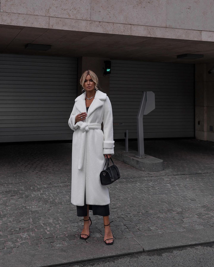 Long faux fur coat, knee-length