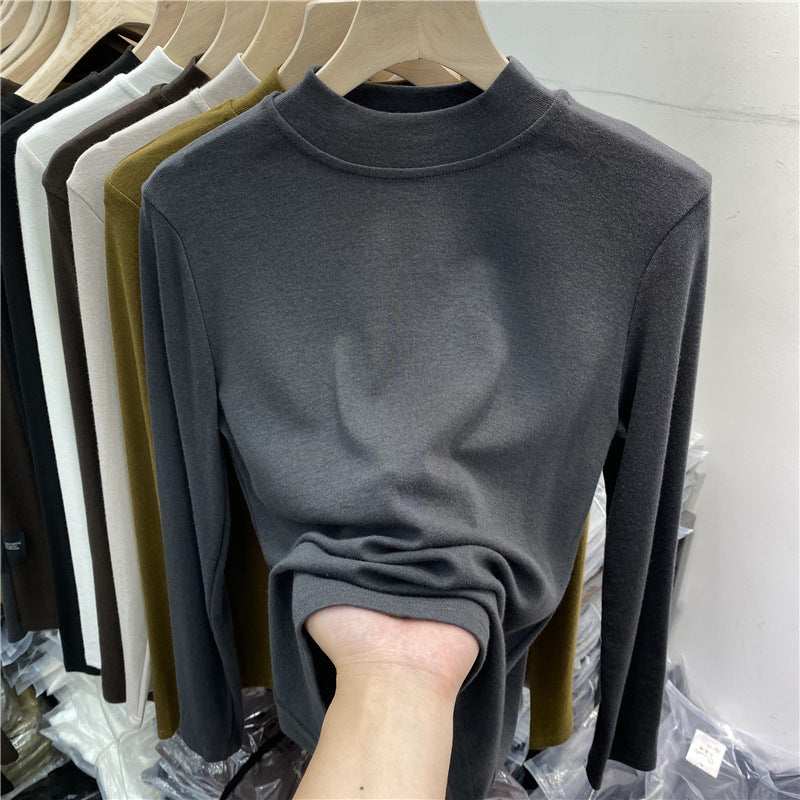 Women’s Long Sleeve Shirt with Stand Collar and Brushed Inner Side