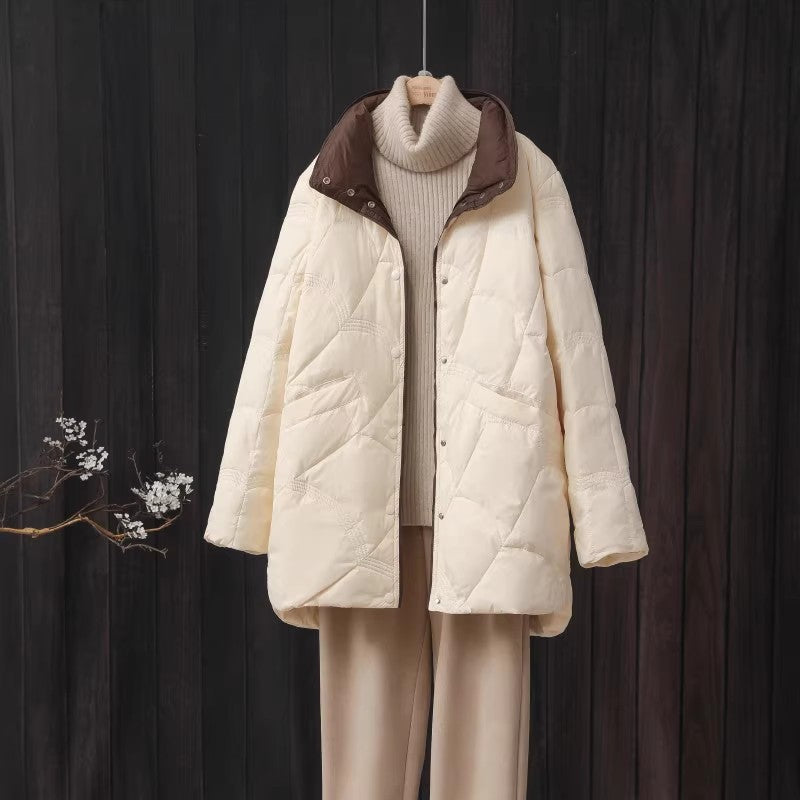 Light down jacket for women, medium length, plus size