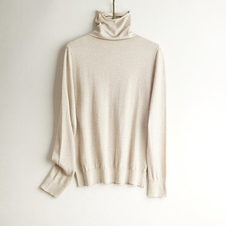 Women's silk knit sweater, standing collar