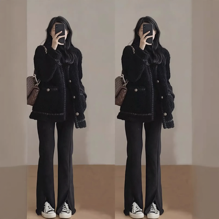 Sheepskin imitation coat, loose fit, padded