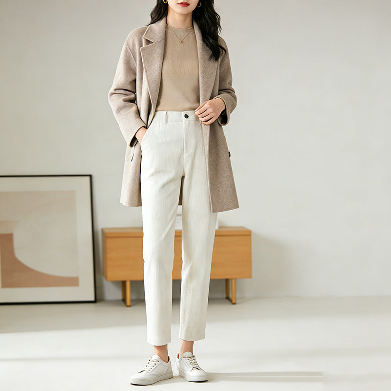 Cord pants with stripe structure