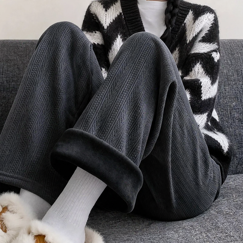 Padded cord wide-leg trousers with a straight cut