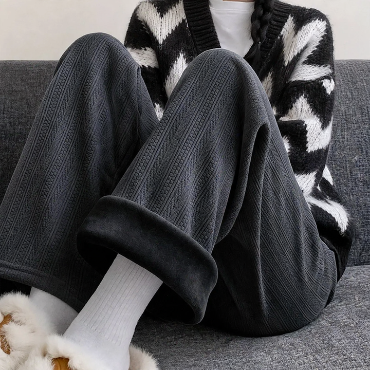 Padded cord wide-leg trousers with a straight cut
