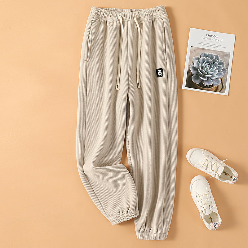 Chenille-Harem pants with elastic waistband
