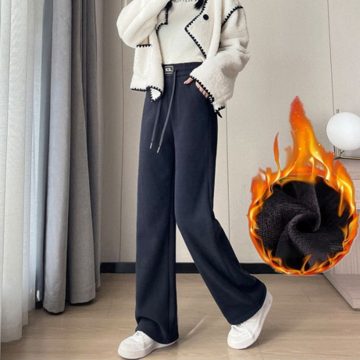 Fleece-lined corduroy wide trousers for women, extra warm
