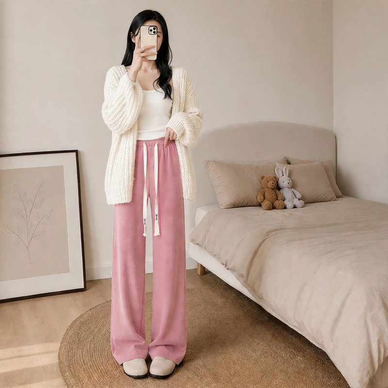 Women's corduroy trousers with wide leg, loose fit
