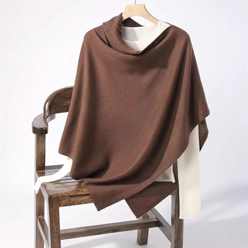 Large merino wool poncho, solid color
