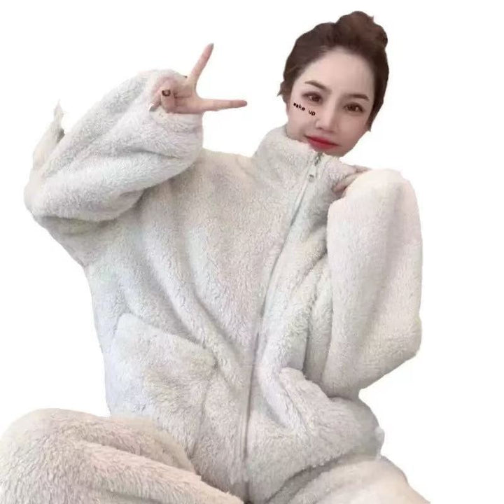 Women's house suit with zipper and stand-up collar