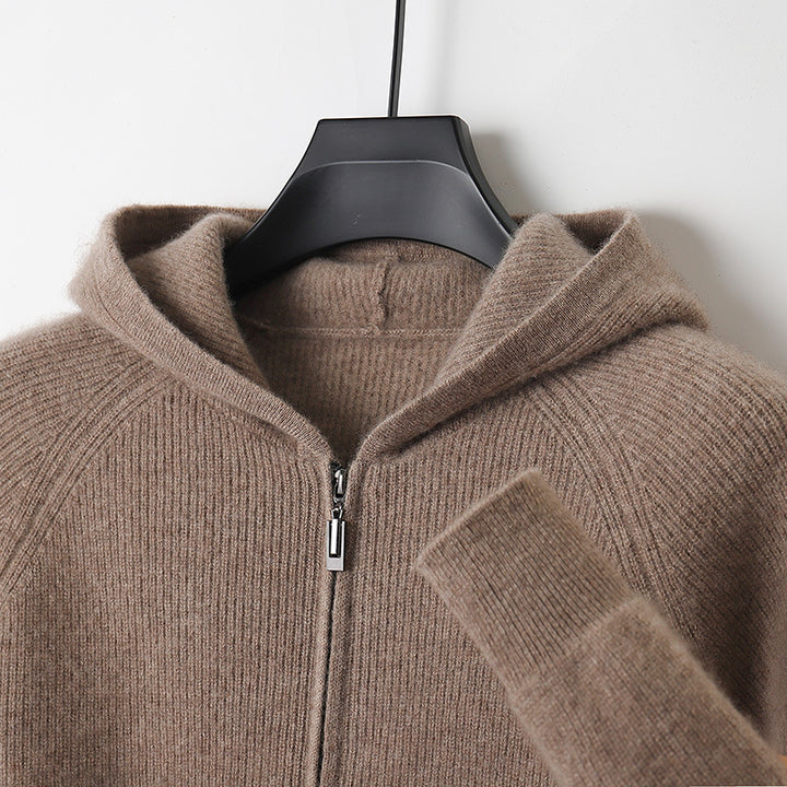Men's hoodie cardigan, 100% wool