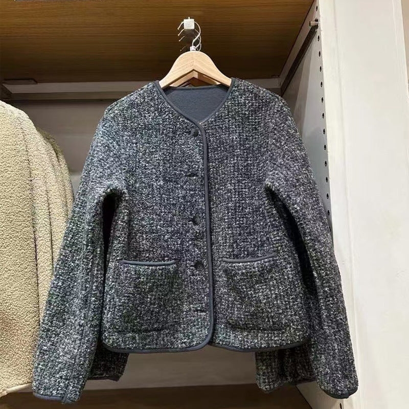 Women's cardigan made of lambskin imitation and fleece