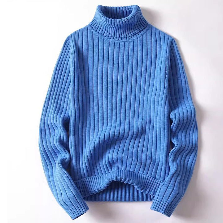 Men's cotton knit pullover with stand-up collar