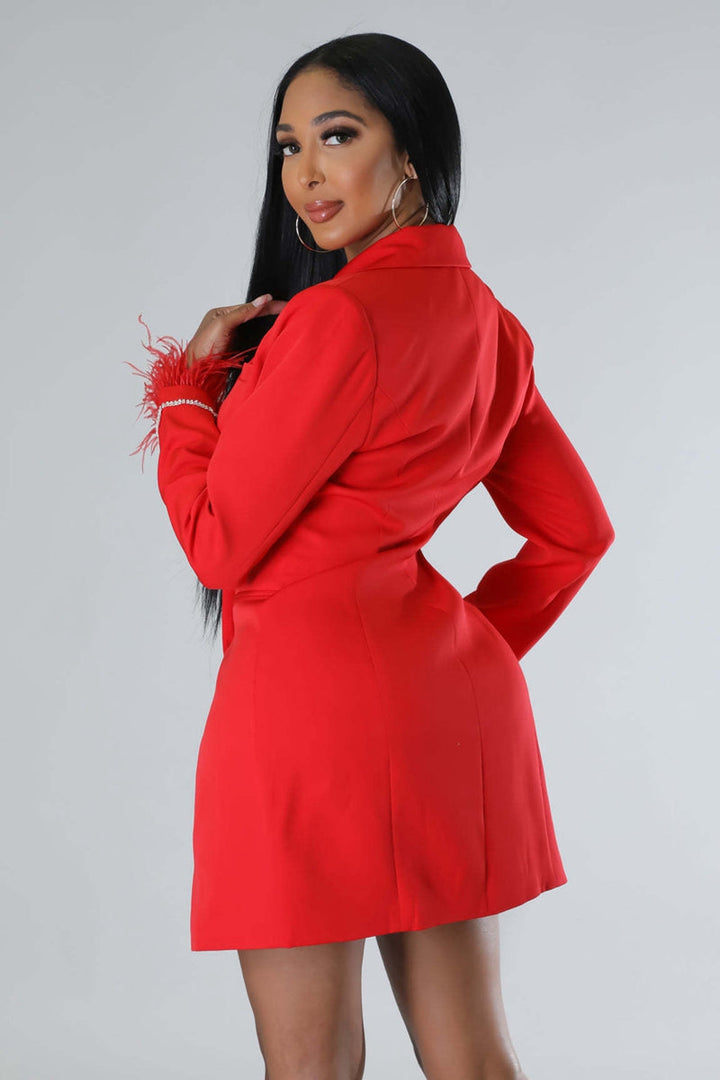 Lune London | White Blazer Dress with Feathered Sleeves