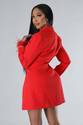 Amarae | White Blazer Dress with Feathered Sleeves
