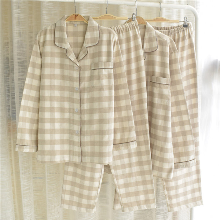 Classic plaid pajamas set for couples, long-sleeved