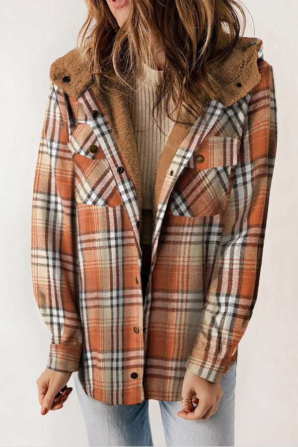 Lune London | Button Sherpa Lined Hooded Flannel Jacket