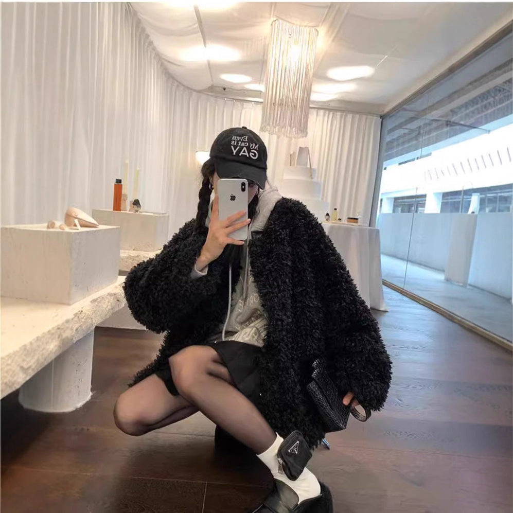 Women's Teddy Coat, short, Winter, Black