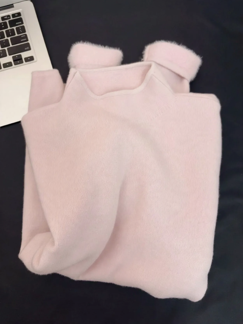 Simple women's pullover with stand-up collar, lined