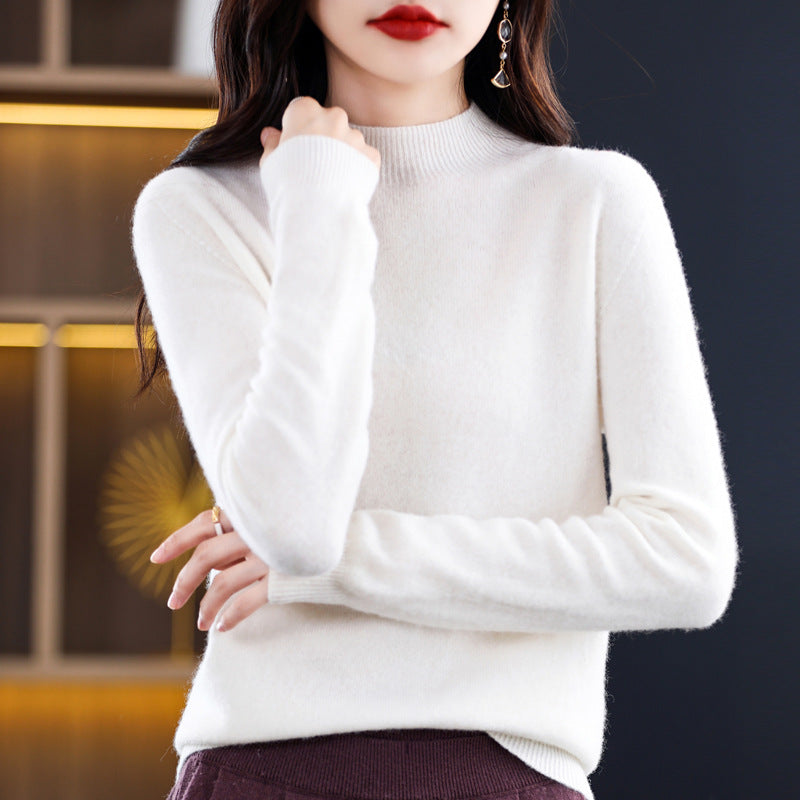Women's cashmere sweater, high collar, slim fit