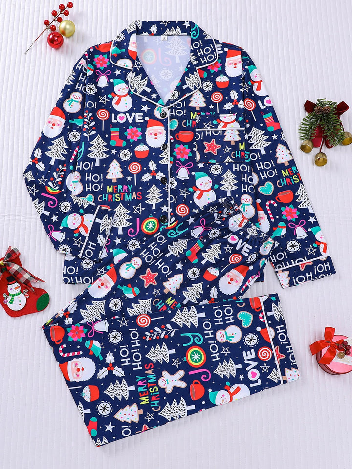 Women’s Pajama Set, Long Sleeve, Christmas Motif, Notched Collar
