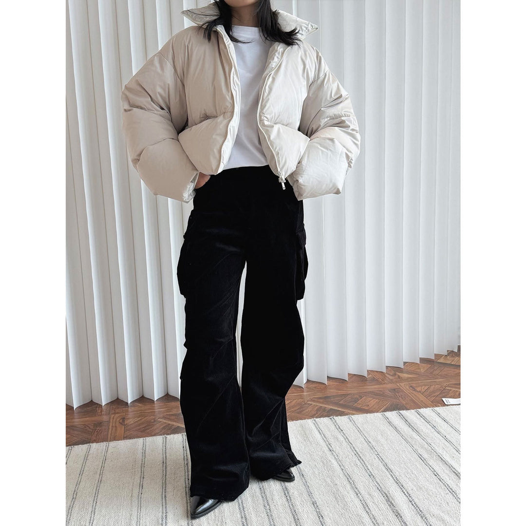 Women’s corduroy pants, wide cut, cargo pockets