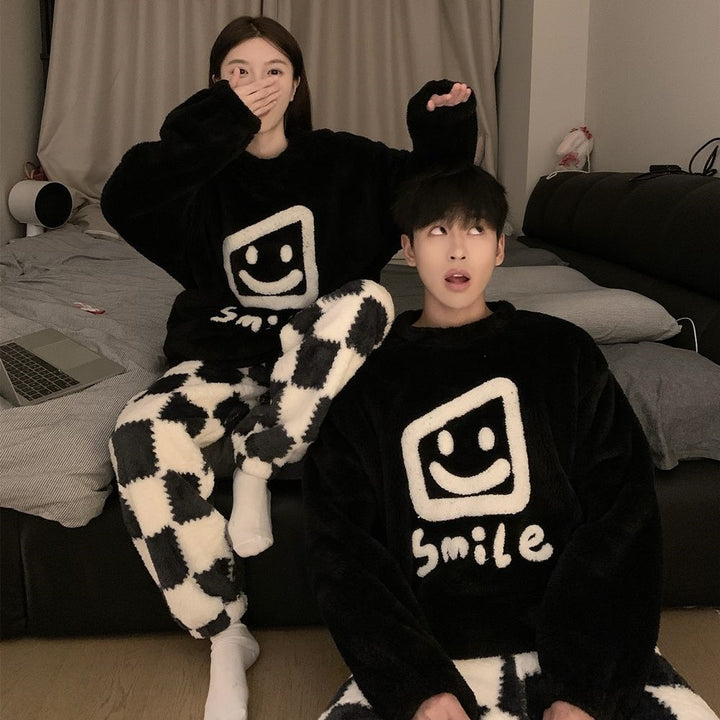 Padded flannel house suit for couples, antistatic