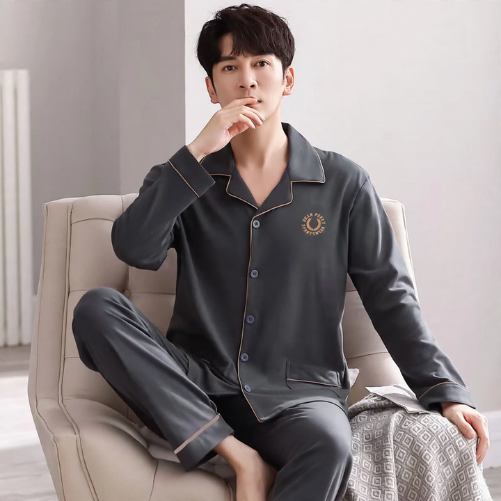 Men's pajamas, cotton, long-sleeved
