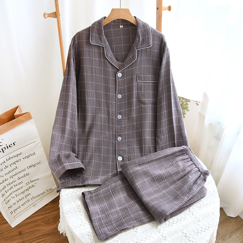 Men's house suit made of cotton gauze, checkered