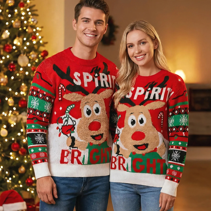 Christmas knitted sweater with animal motifs