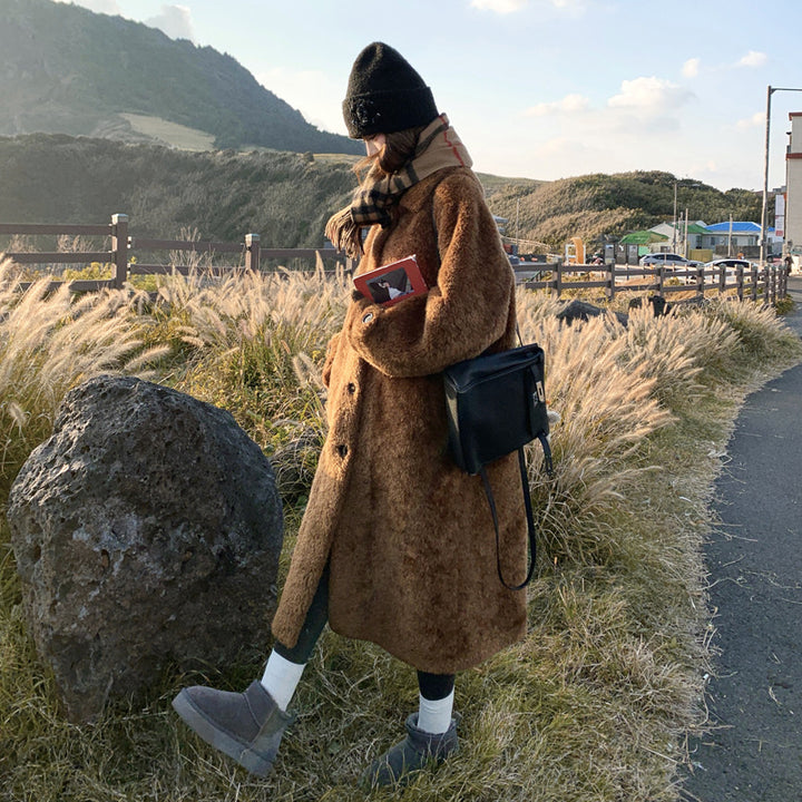 Women's lamb fur imitation coat, long