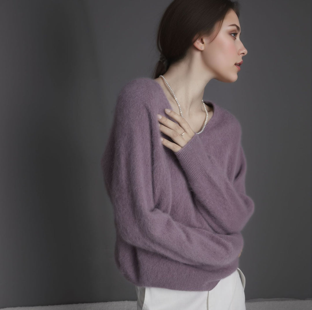 Women's wool sweater, cashmere blend, round neck