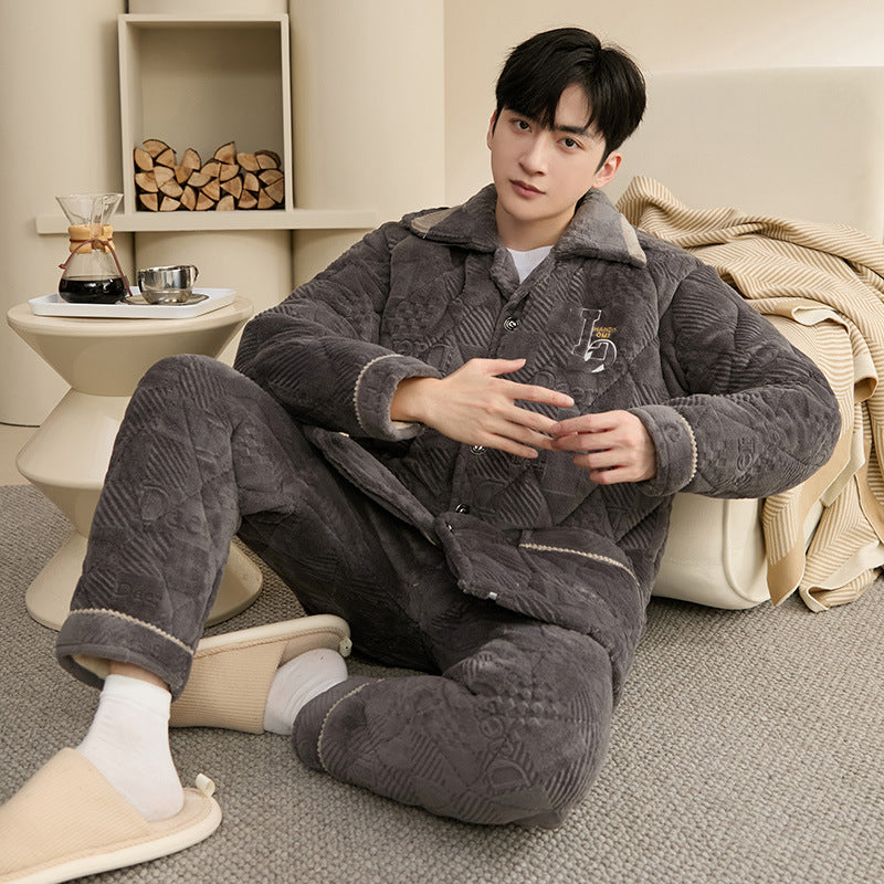 Padded men's pajamas, triple-layered, extra warm