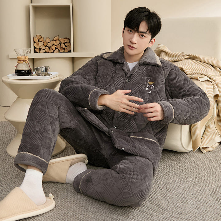 Padded men's pajamas, triple-layered, extra warm