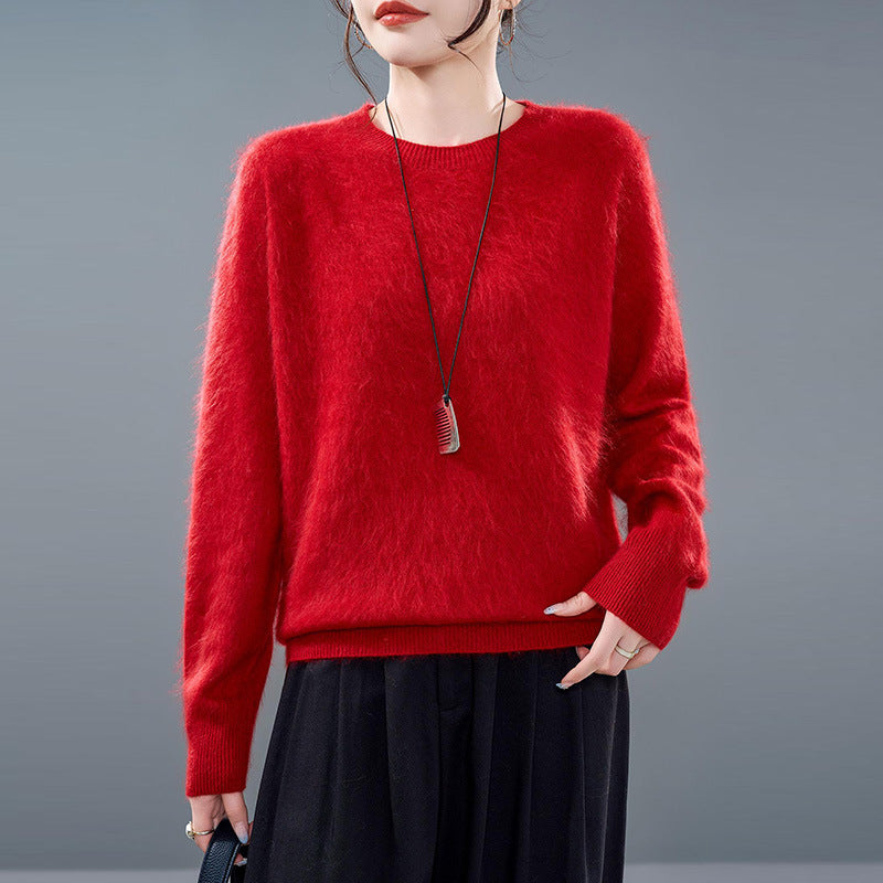 Women's Cashmere Wool Sweater, Brushed, Round or V-Neck