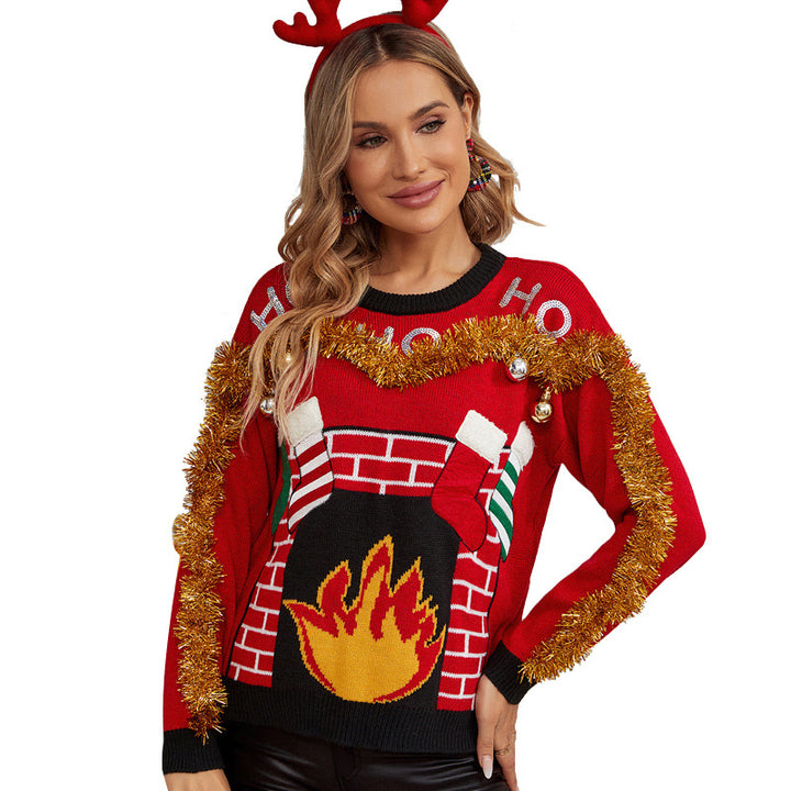 Christmas knitted pullover with embroidery