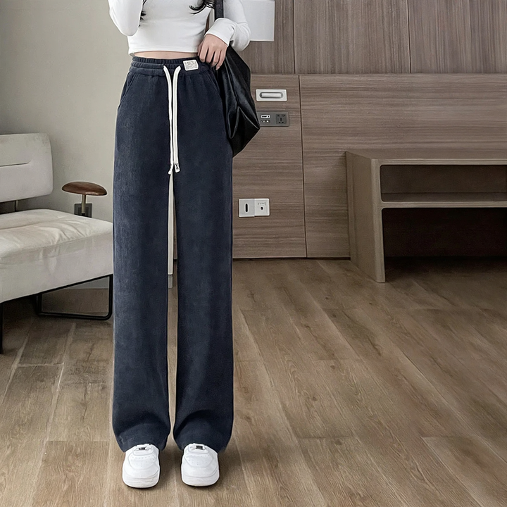 Padded corduroy leisure pants with high waist