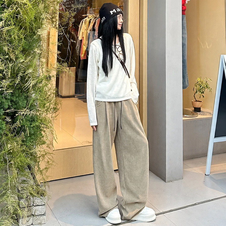 Women’s corduroy pants, wide cut, high waist, lined