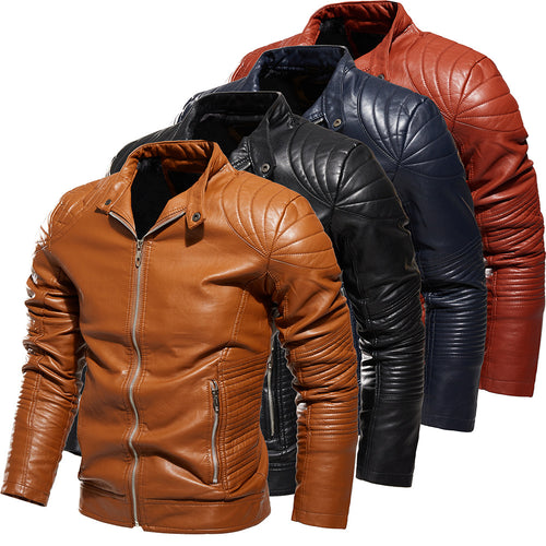 Men's motorcycle jacket in finely crafted leather with prominent quilted details and practical pockets Amarae