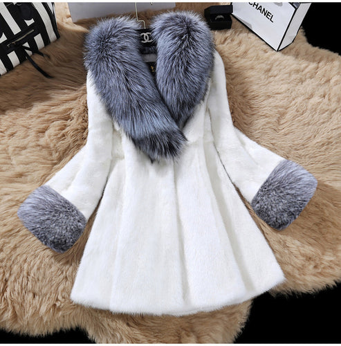 Ladies elegant faux fur coat with luxurious collar Amarae