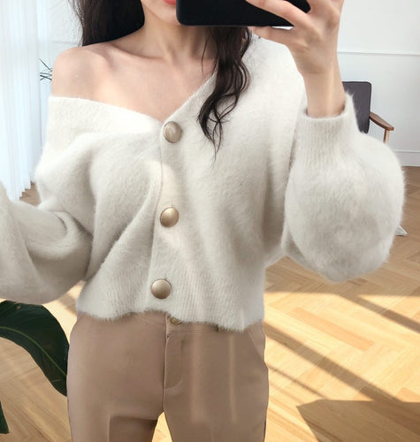Ladies Soft cardigan with voluminous sleeves and elegant buttons Amarae