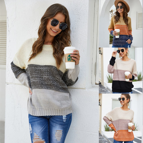 Pull en tricot chunky pour femmes avec un design à blocs tendance et une coupe décontractée Chic & Stil