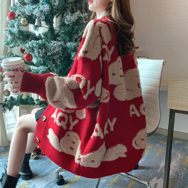 Cardigan Femme Douillet avec Motif Mignon et Grandes Poches Chic & Stil