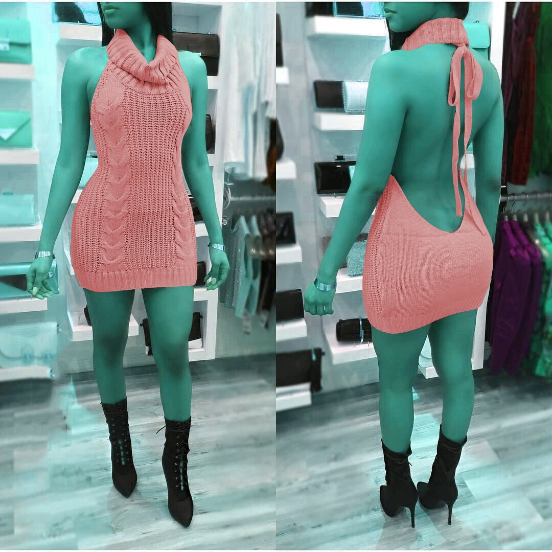 Knit dress for women with stand-up collar and side zipper Lune London
