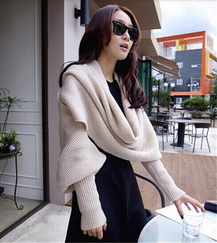 Knitted scarf for women with integrated arm part and comfortable cut Lune London